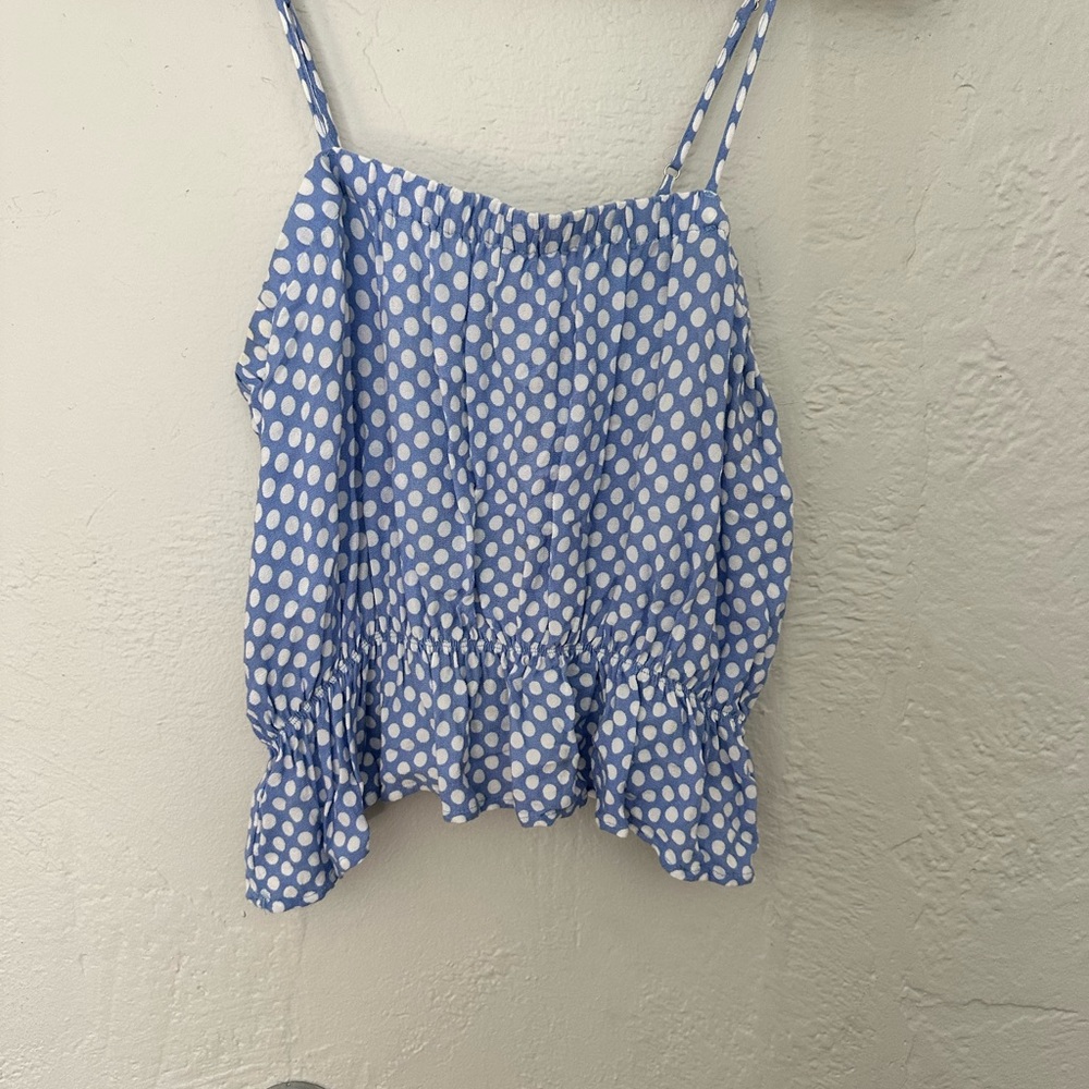 Forever 21 White and Blue Ruffled Smocked Camisole